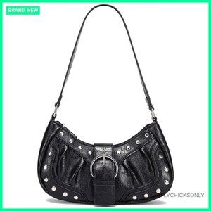 Small Vegan Leather Shoulder Bag with Rivets Y2K Punk Style Handbag